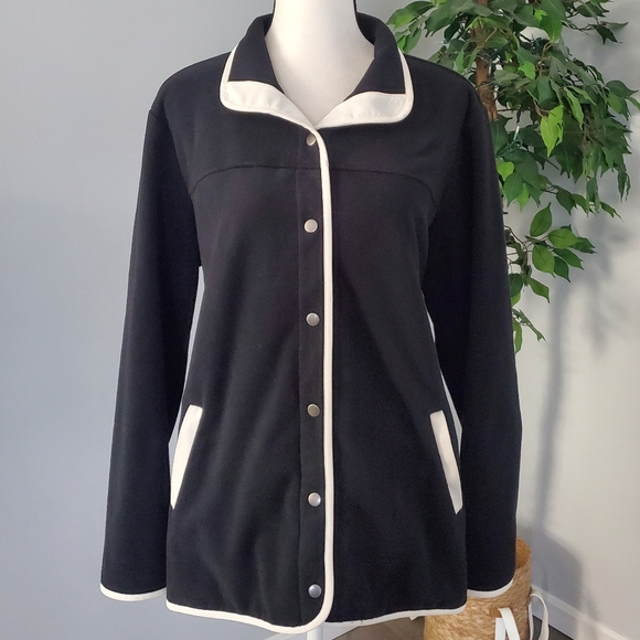 SUSAN GRAVER WEEKEND snap fleece contrast trim L - Picture 4 of 11
